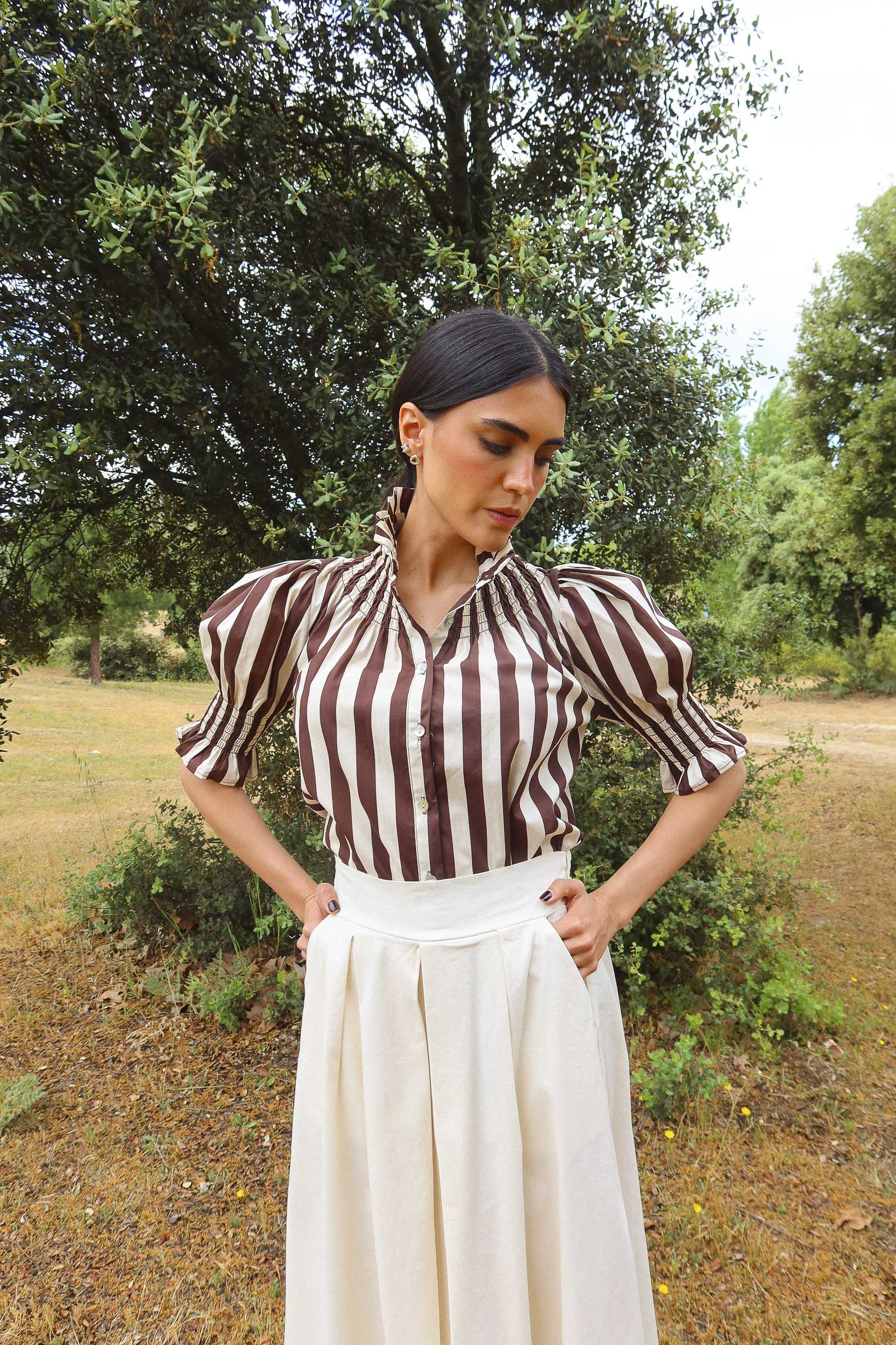 Camisa Ruché Rayas Marrón - Image 3